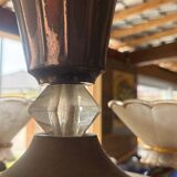 Art Deco Chandelier with Six Lights in Bronze and Frosted Glass, France, 1930s
