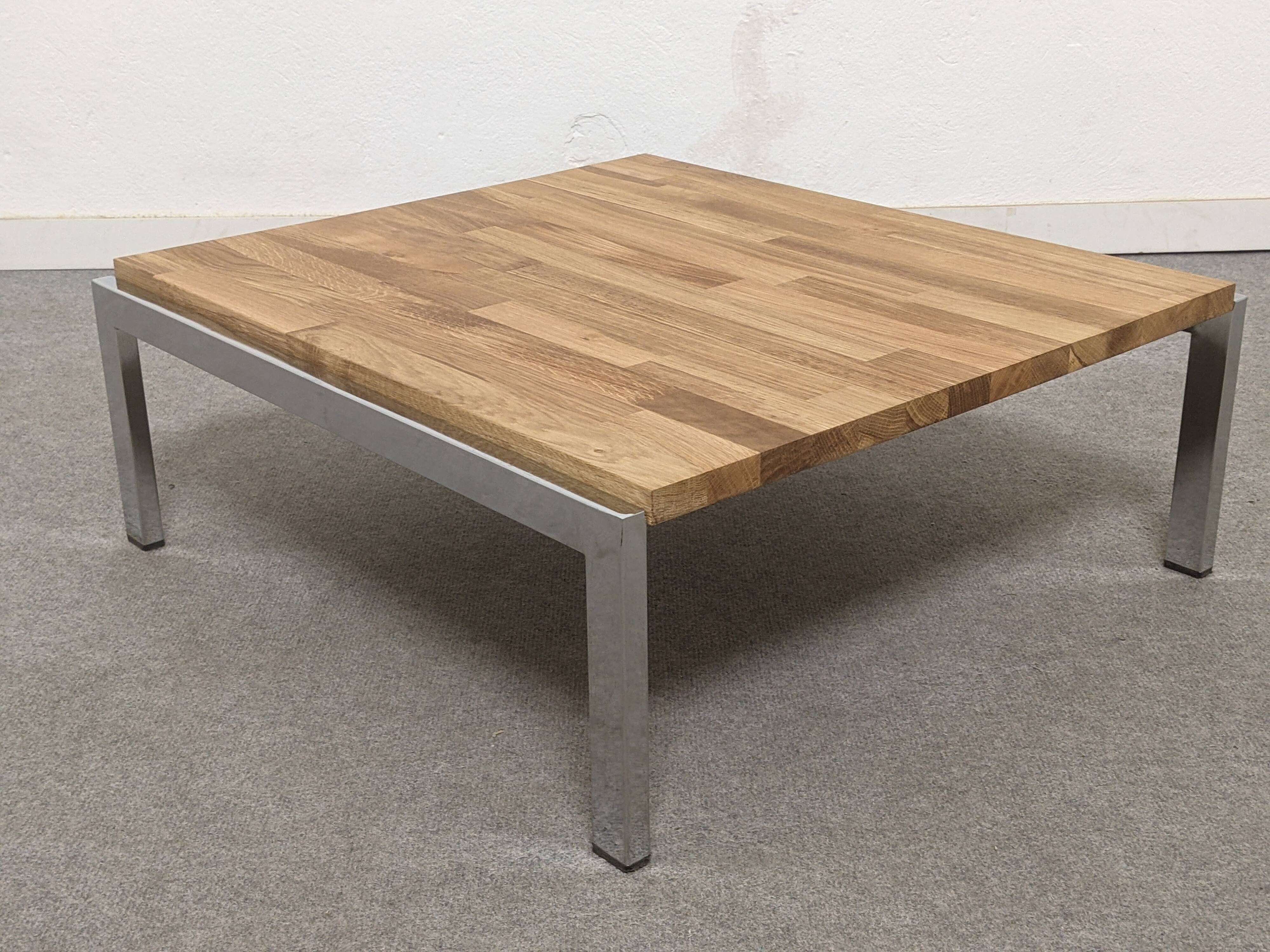 Coffee table or side table in solid oak, France around 1970.