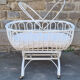Bed crib bamboo rattan with wheels, white, with handle, vintage, 60s