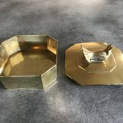 Boîte coffret vintage en laiton massif forme octogone décoration d’oiseau 14,8cm