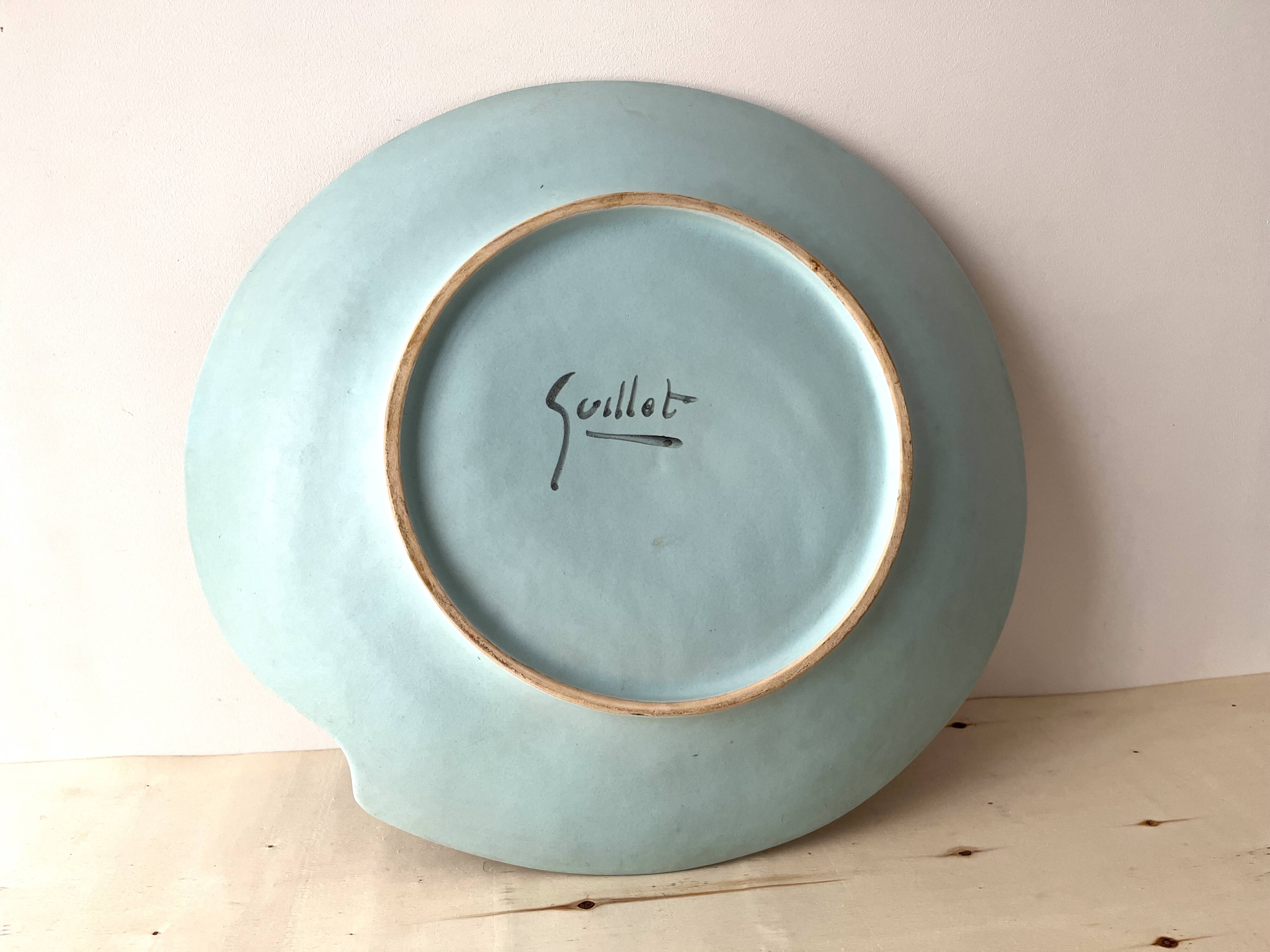 Large ceramic shell dish by Dominique Guillot for Vallauris 1960, giant oyster dish