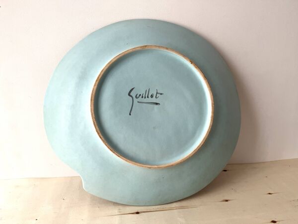 Grand plat coquillage en céramique par Dominique Guillot pour Vallauris 1960, plat à huîtres géant