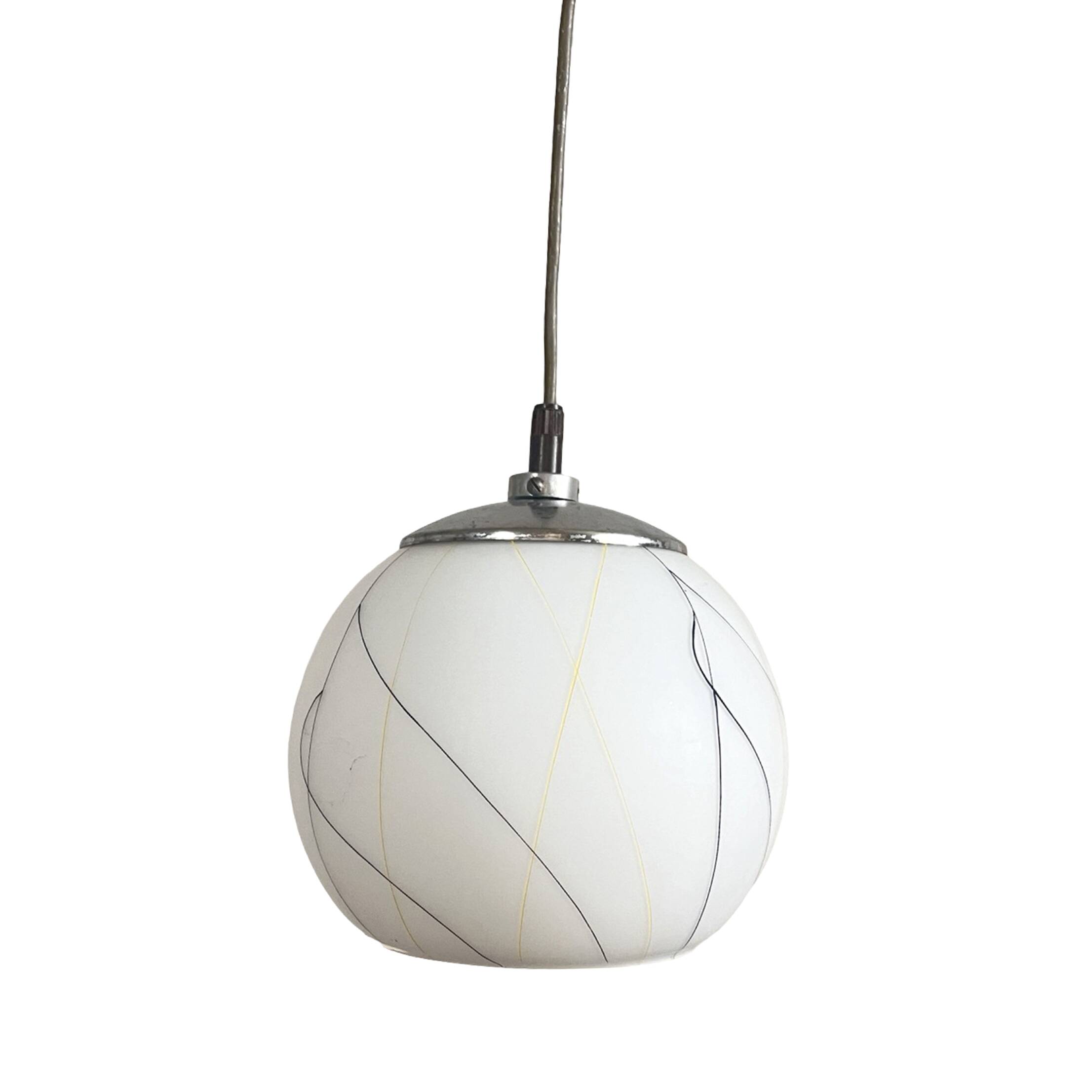 Pendant lamp, chrome, New look, Elektroinstala Děčín, Czechoslovakia, 1950s.
