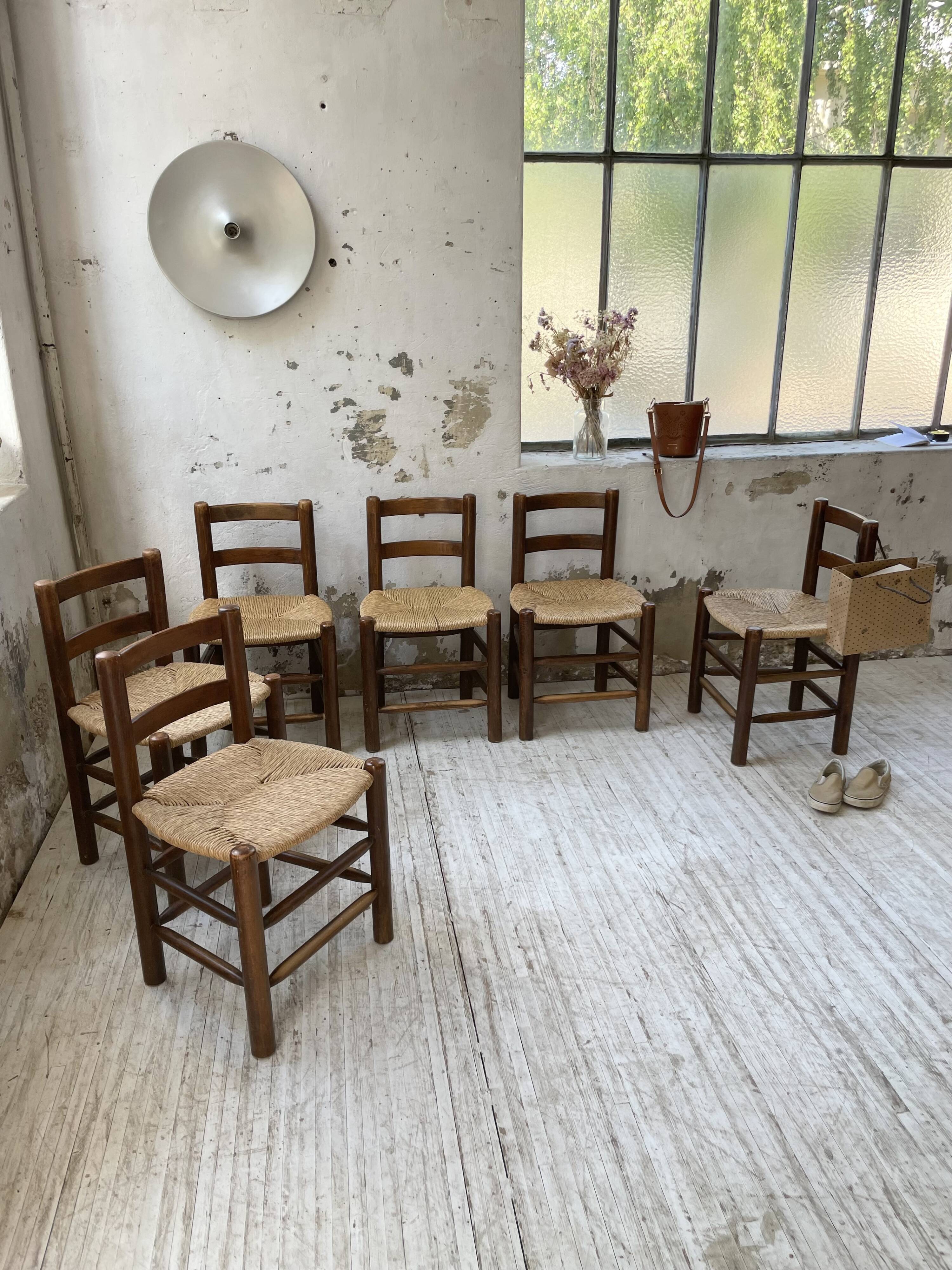 6 straw and oak chairs, mountain furniture
