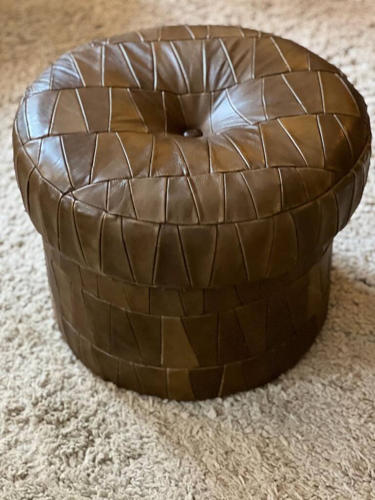 De Sede style khaki leather patchwork pouf / chest