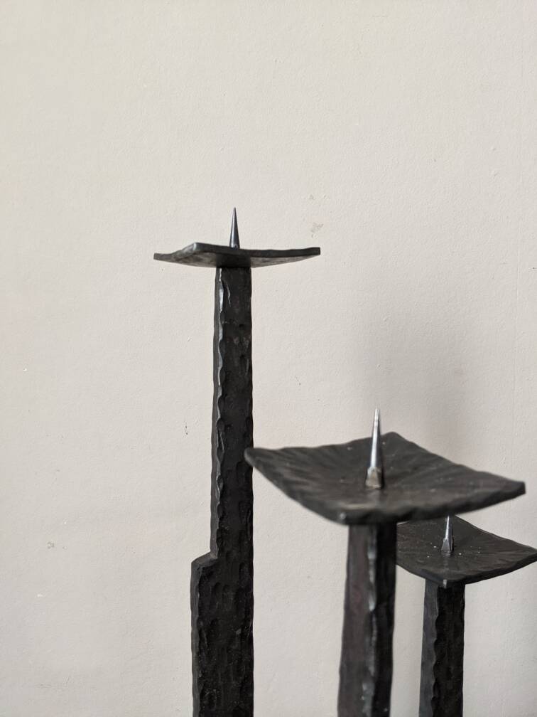 brutalist design candle holder wrought iron handcrafted ironwork art