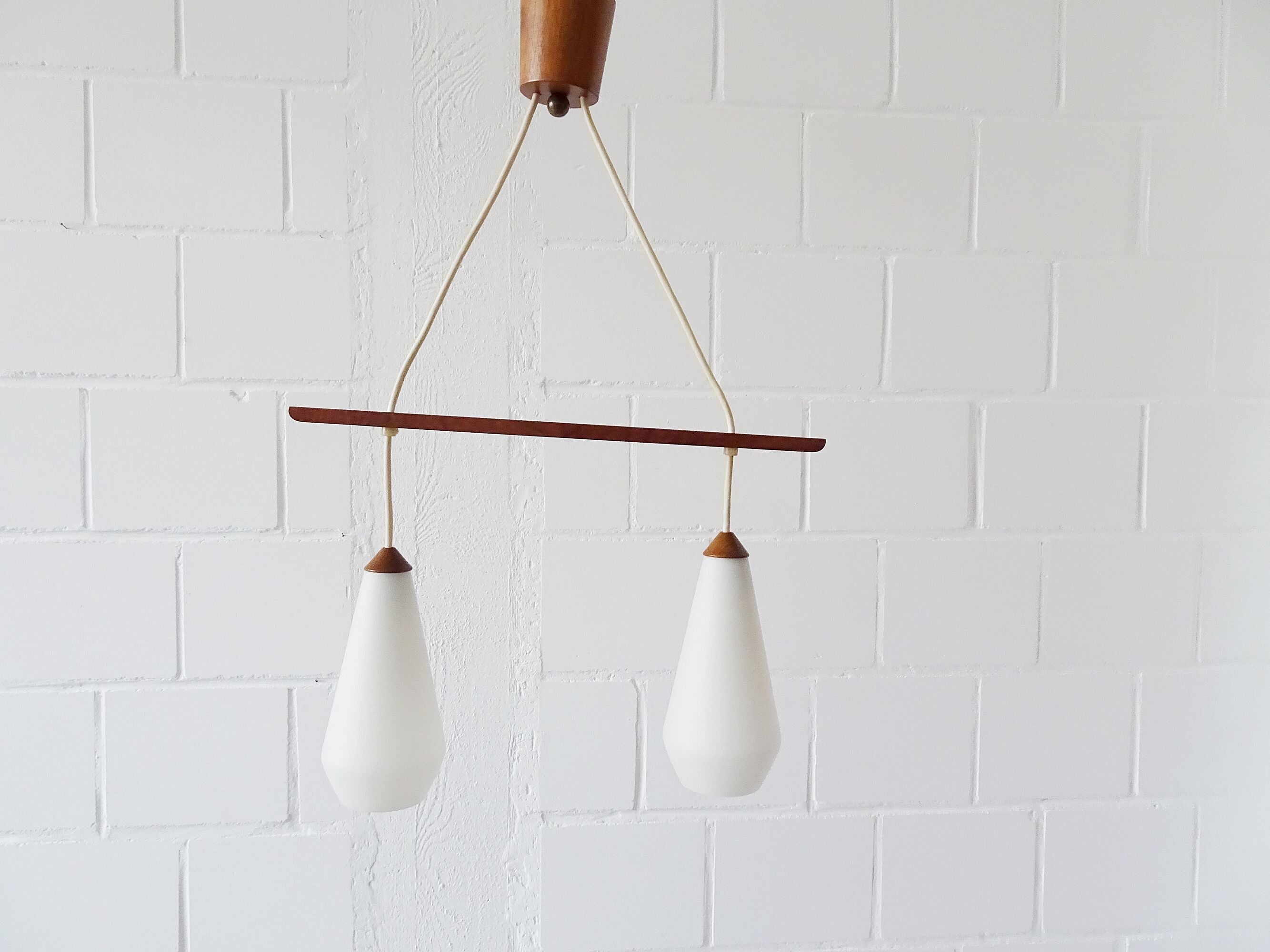Scandinavian hanging lamp teak opal glass