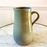 blue stoneware pitcher artisanal pottery 70s