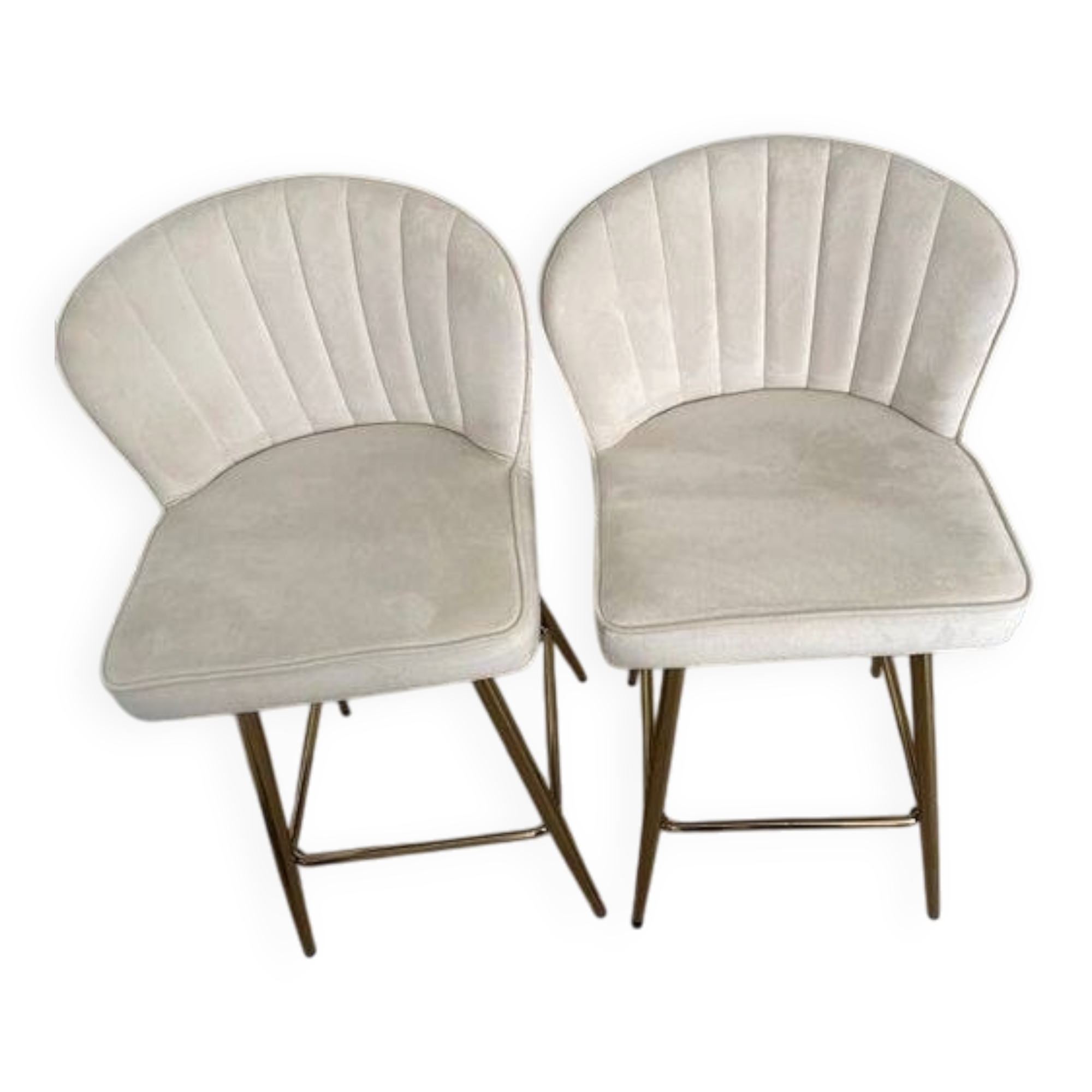 Lot de 2 chaises de bar velours blanc/crème