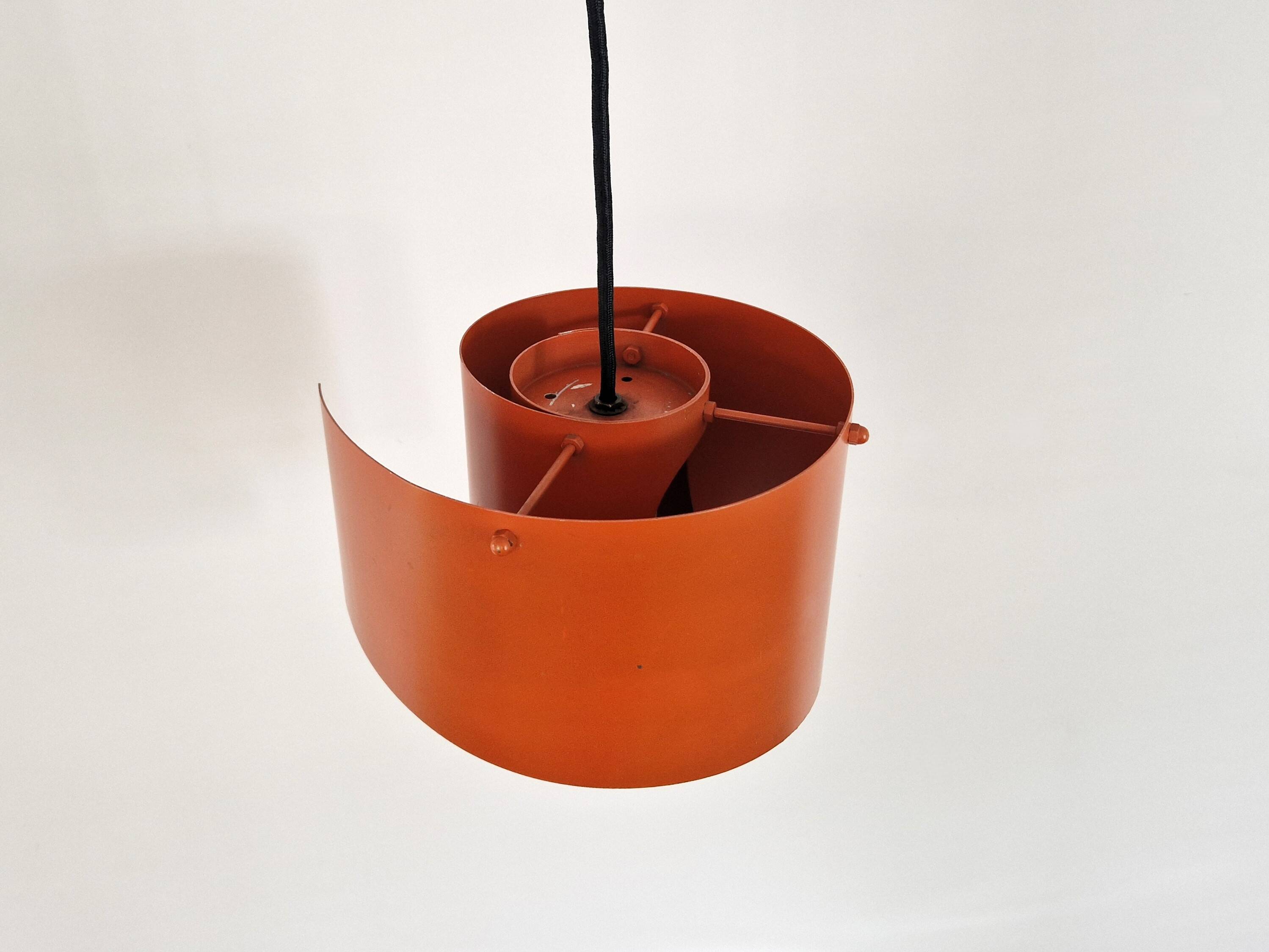 Orange swirl shaped pendant or ceiling lamp by Simon P. Henningsen for Lyfa, Denmark 1960's