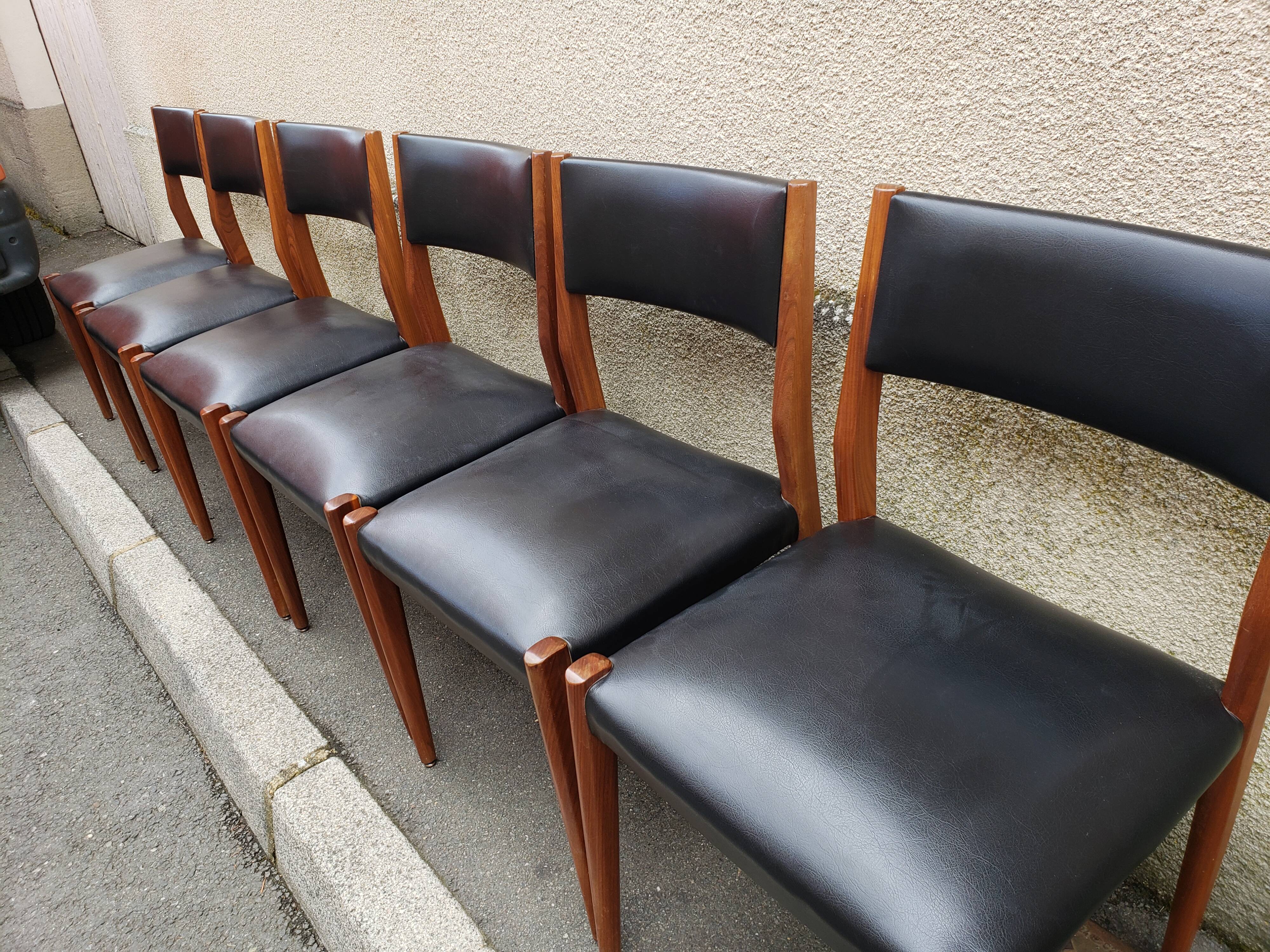 6 scandinavian black and beech chairs