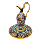 Ewer and its basin, in Gien earthenware, Renaissance model, 20th century.