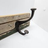 Solid teak coat hook with 2 double cast iron hooks