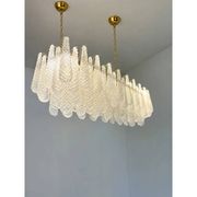 Chandelier rectangulaire en verre de Murano "Conchiglie" clair contemporain en or par