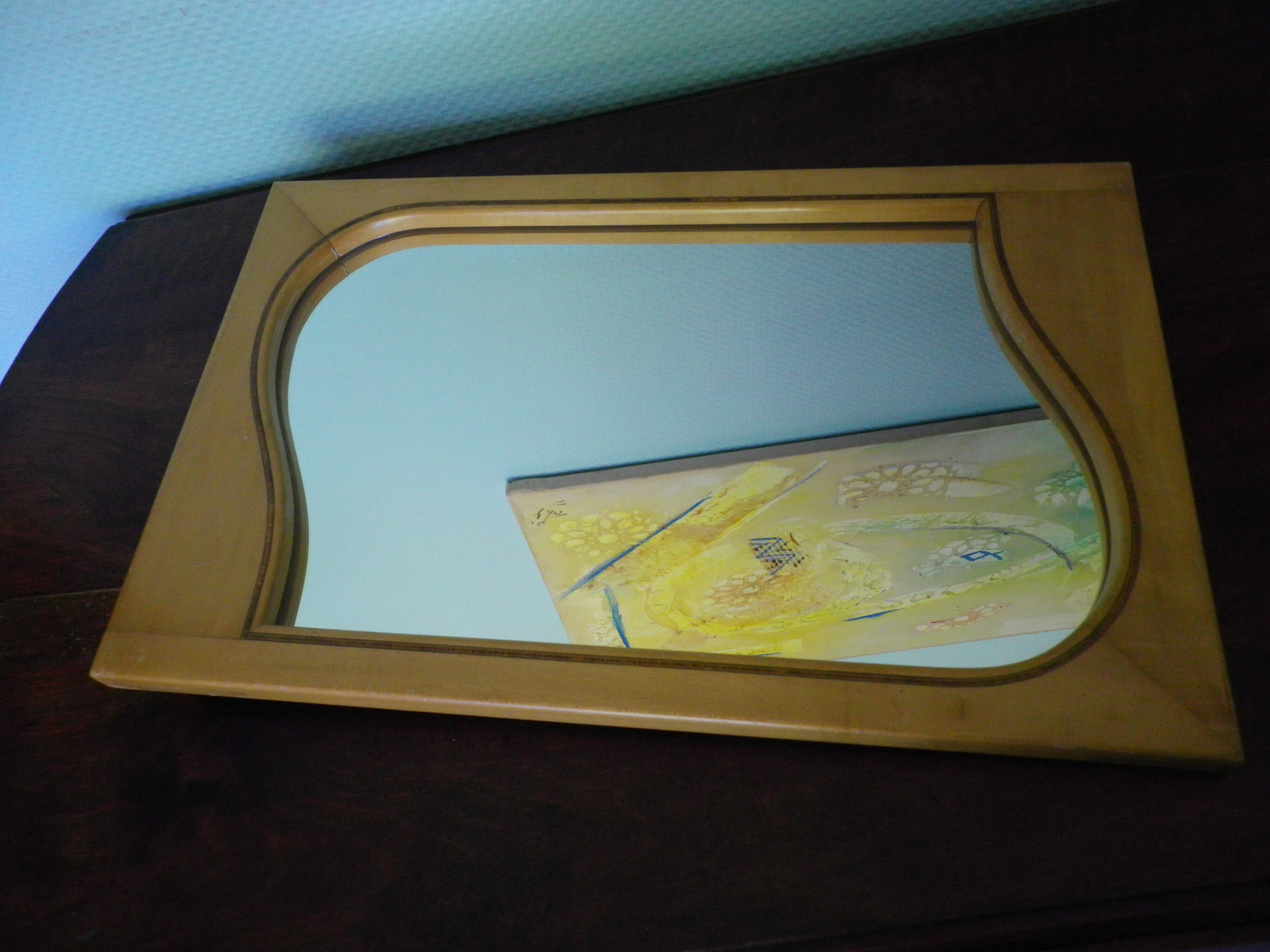 Wall mirror with light wood frame - 1960  54x35cm