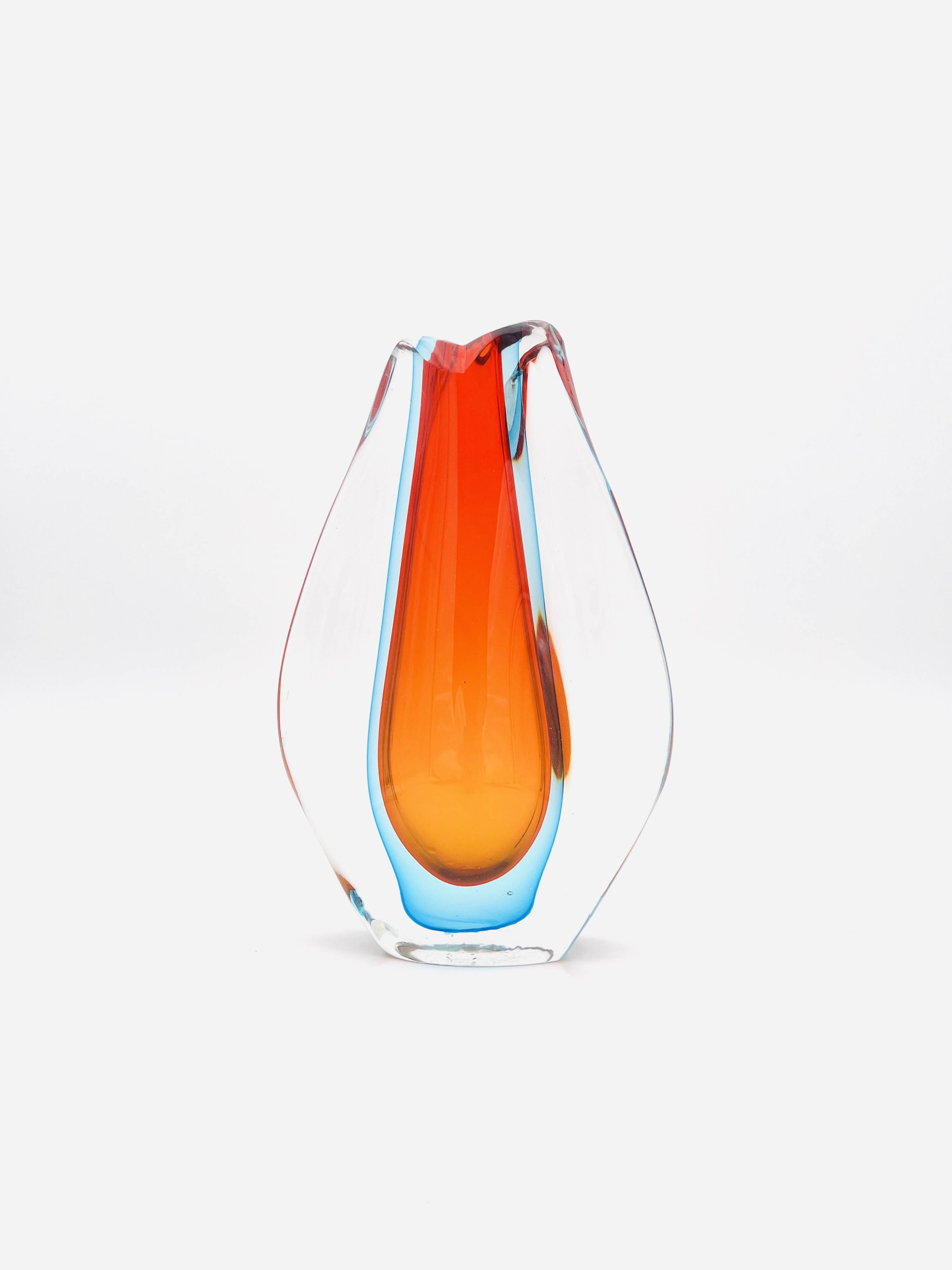 Large Sculptural Sommerso Vase Murano Flavio Poli Seguso Vetri d'Arte