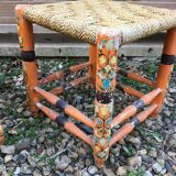 wooden stools and rush rope