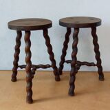Pair of tripod stools spiral feet