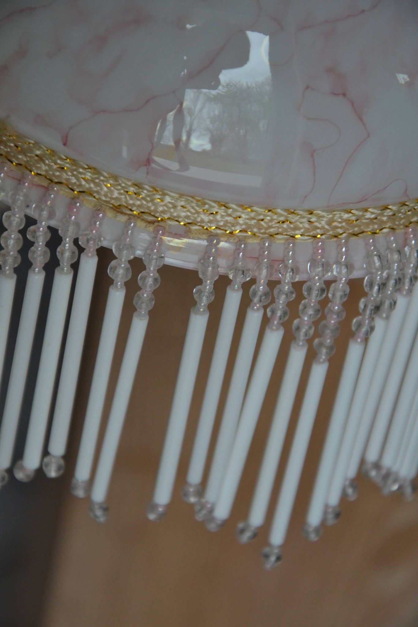 Opaline wall light with ceramic and glass pendants