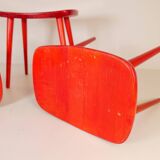 Swedish stools in red lacquered birch, Yngve Ekström "Palle", 1970s