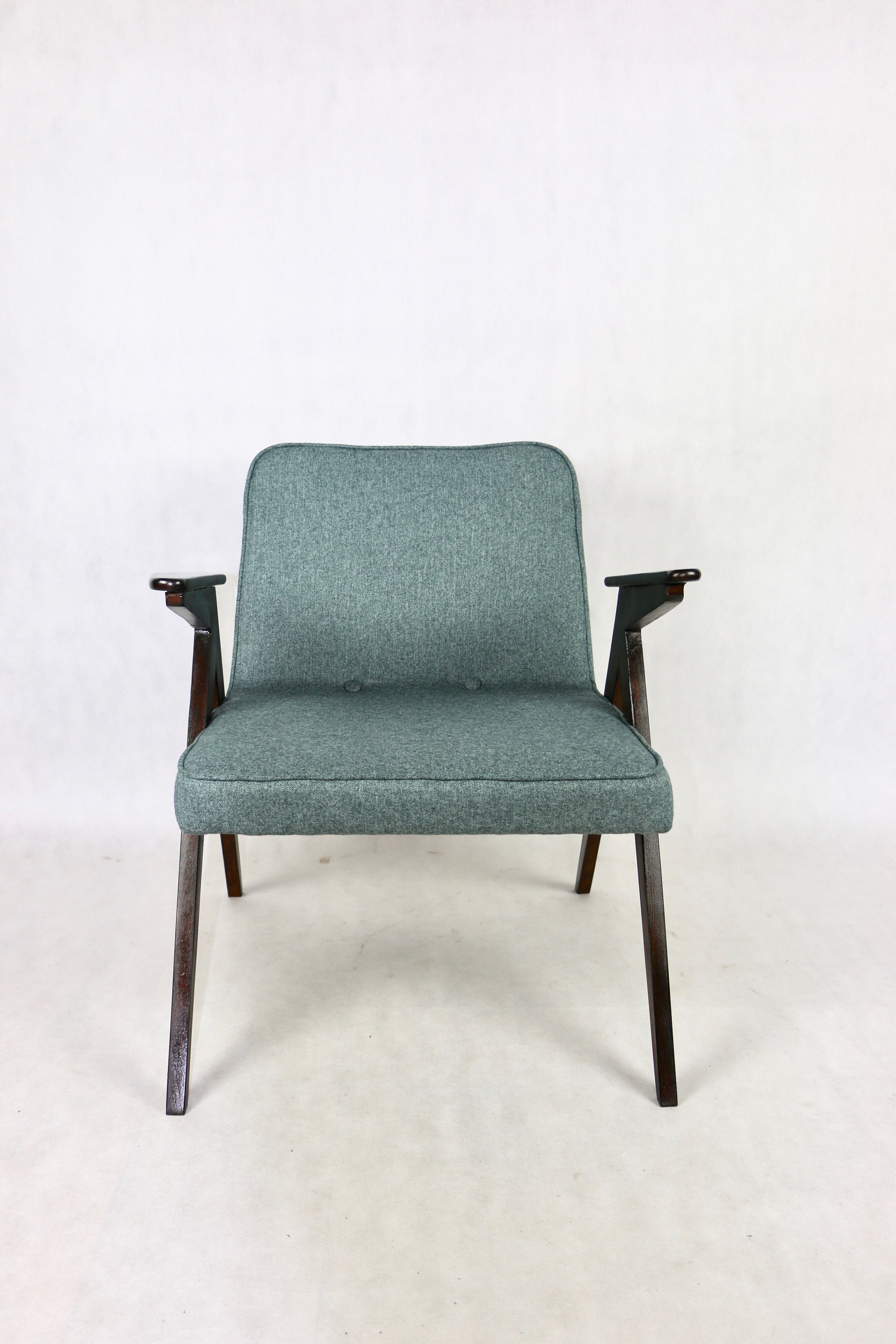 Bunny armchair in blue tweed by Józef Chierowski, 1970s