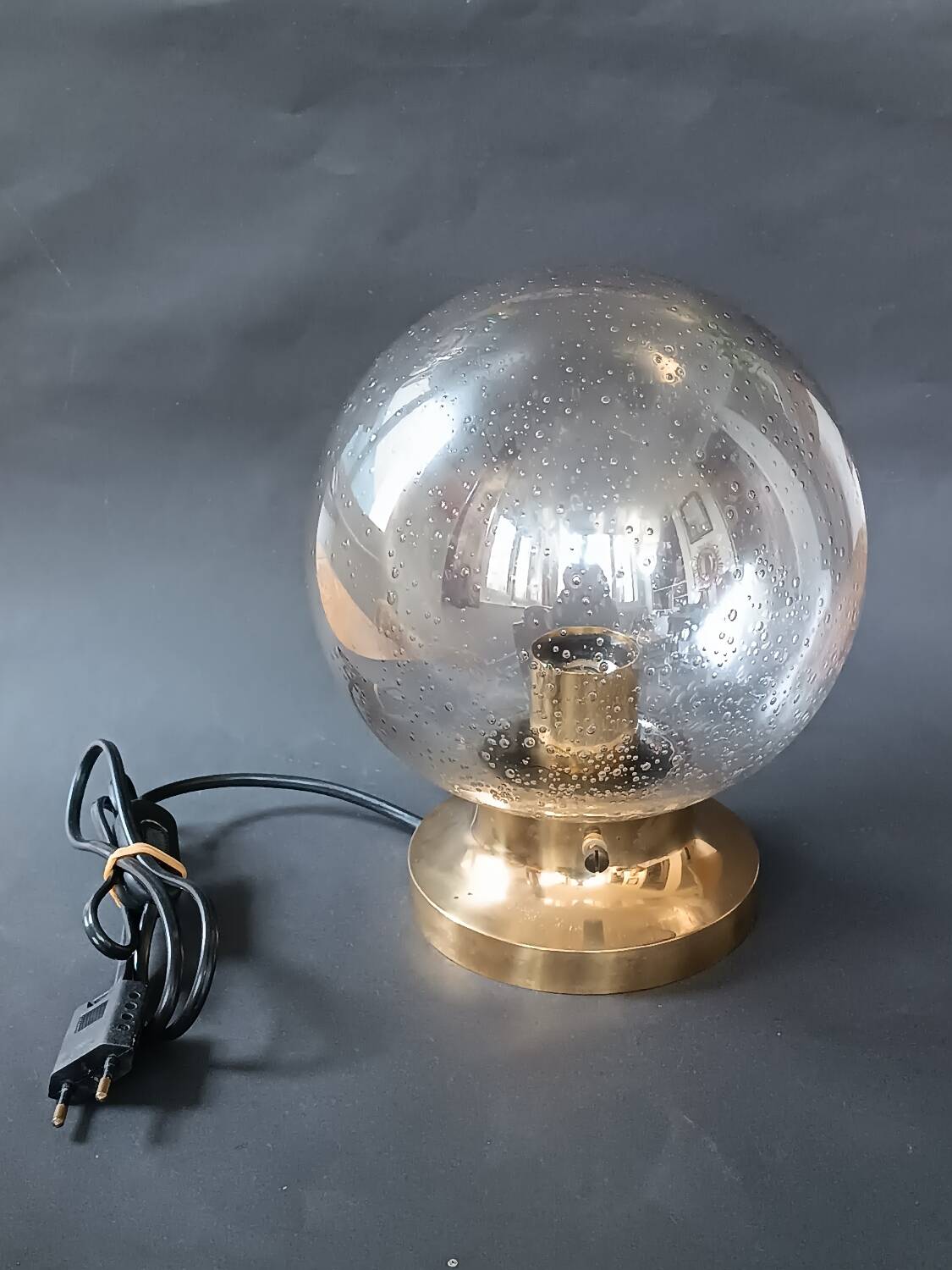 Vintage Limburg table lamp in bubbled glass and brass base