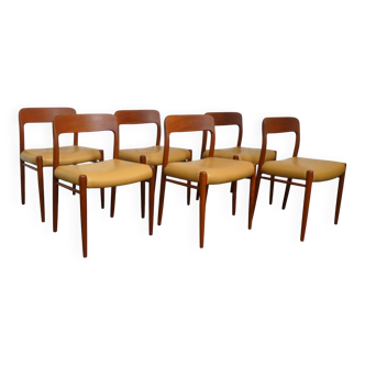 série de 6 chaises en teck & cuir de Niels Otto Moller, Danemark, 1960