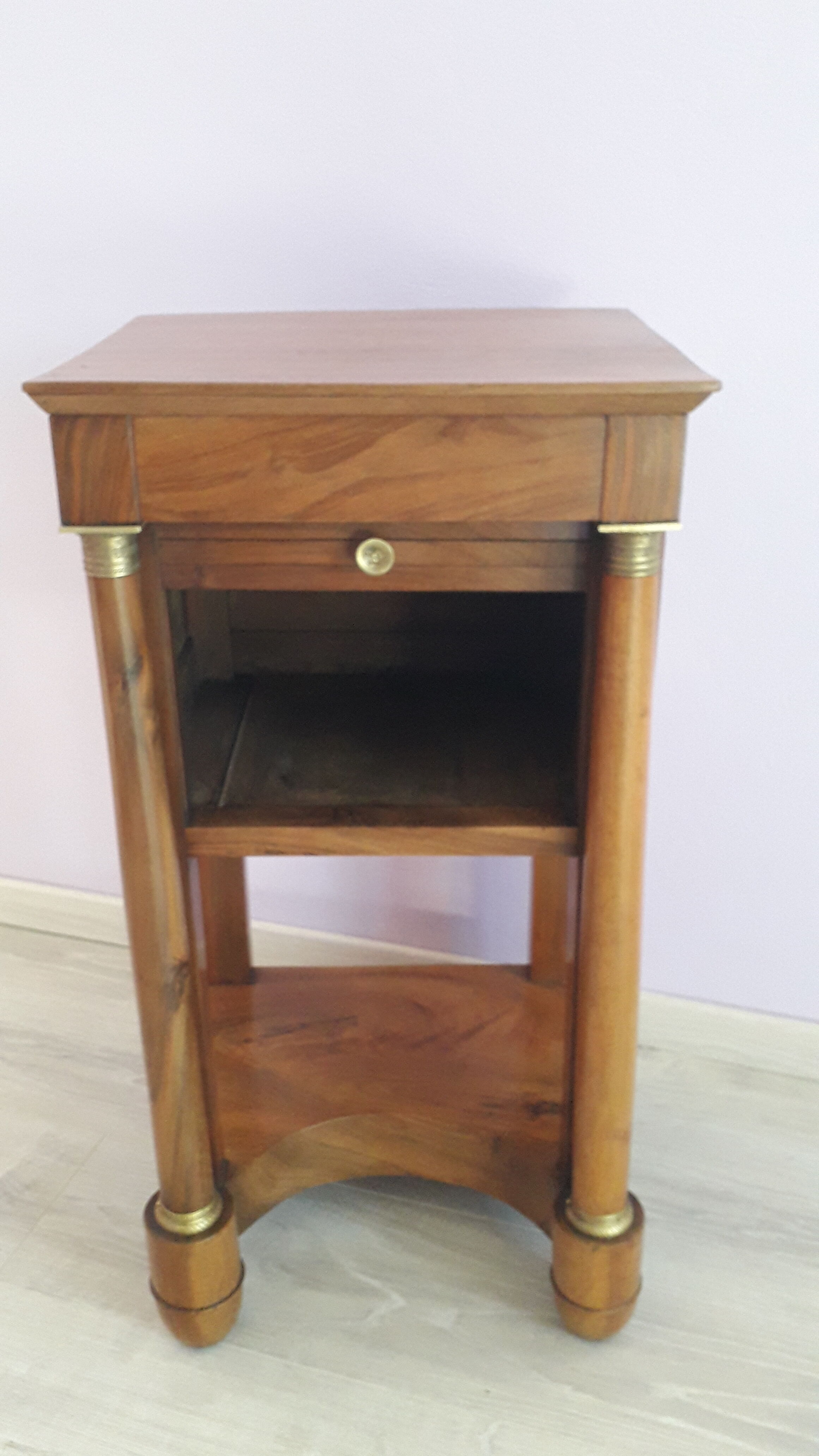 Empire period bedside table in solid walnut