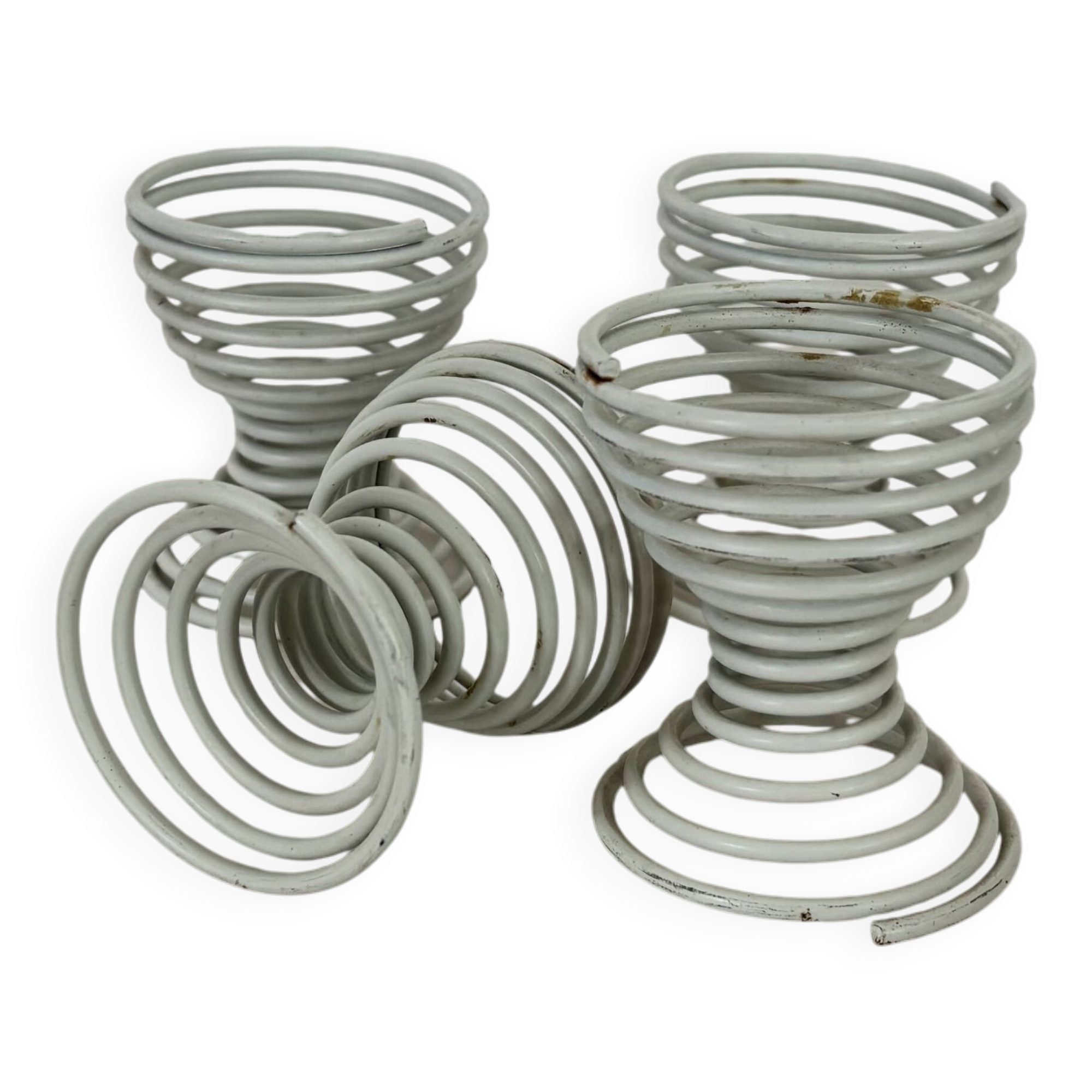 Set of 4 white spiral egg cups