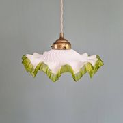 Art Deco suspension in white opaline with a scalloped design, 1920-30.