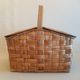 Old picnic basket wicker bamboo braided double opening