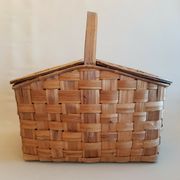 Old picnic basket wicker bamboo braided double opening