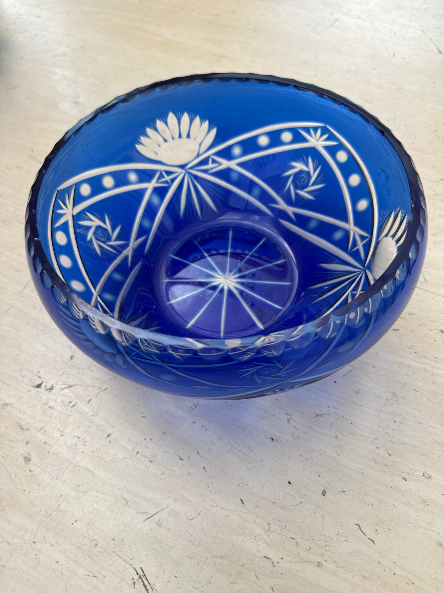 Kobalt blauwe kristallen fruitschaal