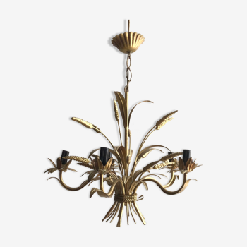 Golden wheat spike chandelier