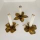 Set of 3 old brass candlesticks in the shape of flowers