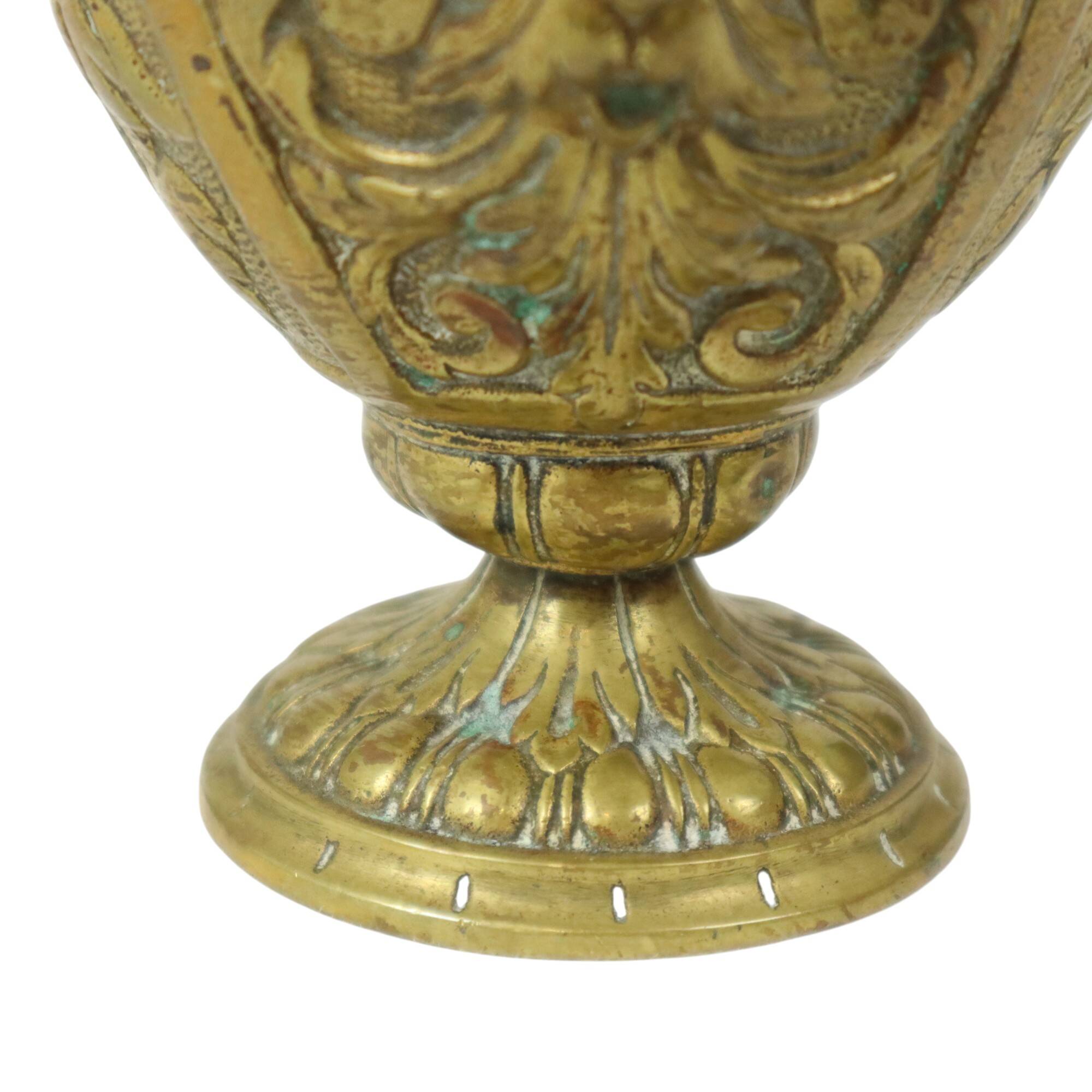 Old Brass Cup Goblet with Lid Mythical Figure 14cm