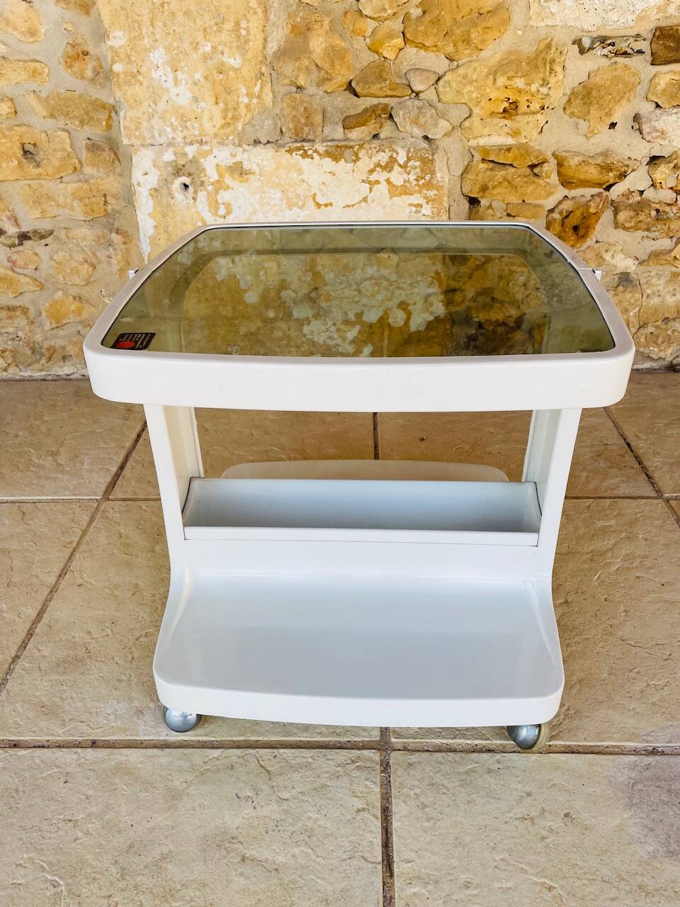 Table d'appoint Vintage sur roulettes avec rangement, édition Flair 1970s