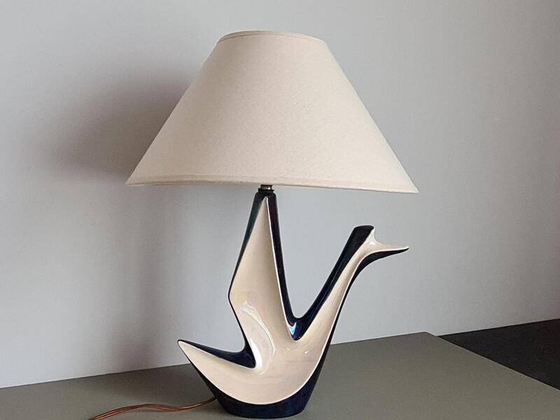 Vintage ceramic table lamp – mid-century sculptural lamp – modern Art Deco lighting – designer style statement lamp – French design