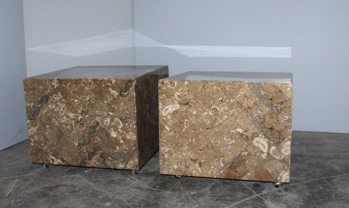 Side Tables with Wheels in Marble by Bufalini Marmi, Italy, 1970s, Set of 2