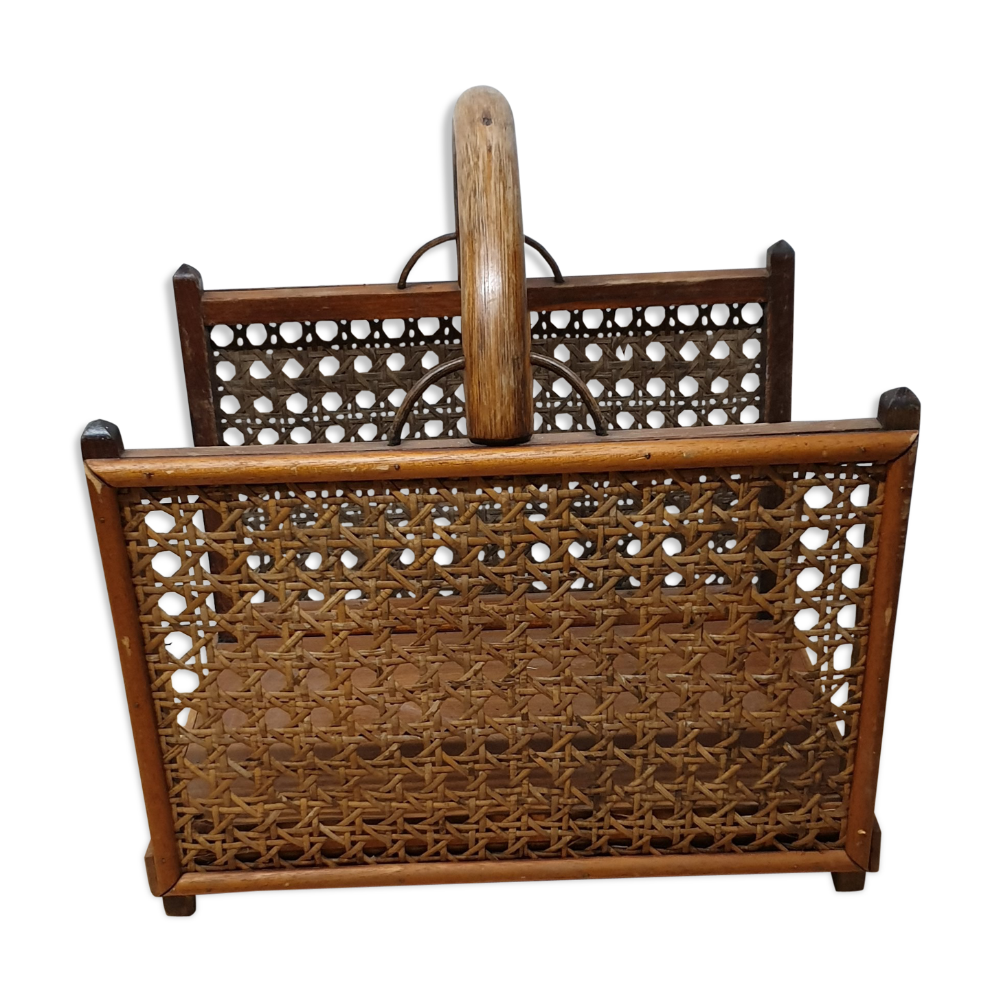 Basket has bamboo cane logs and canning