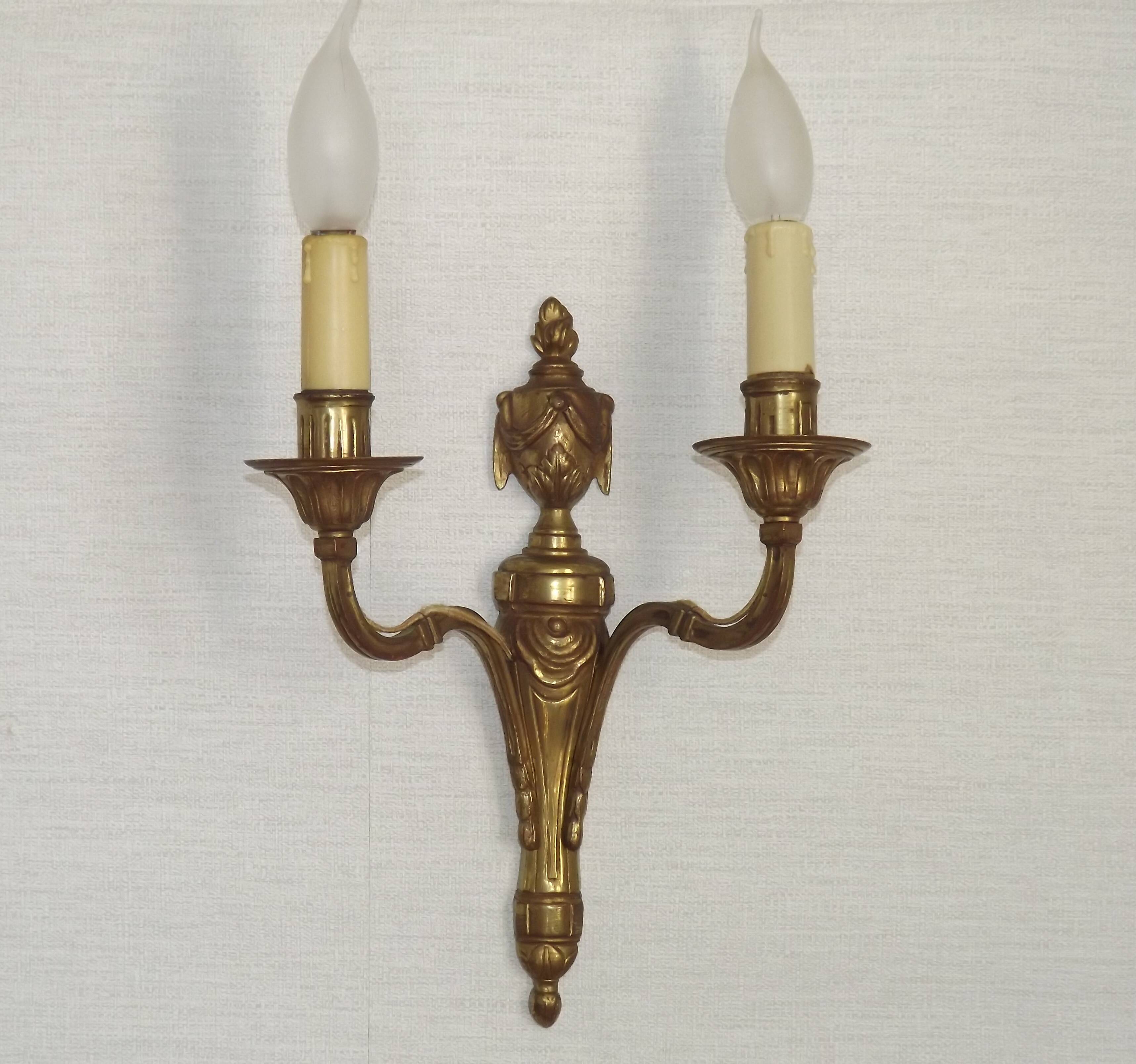 Large Bronze French Double Light Empire Wall Sconce with Urn Detail