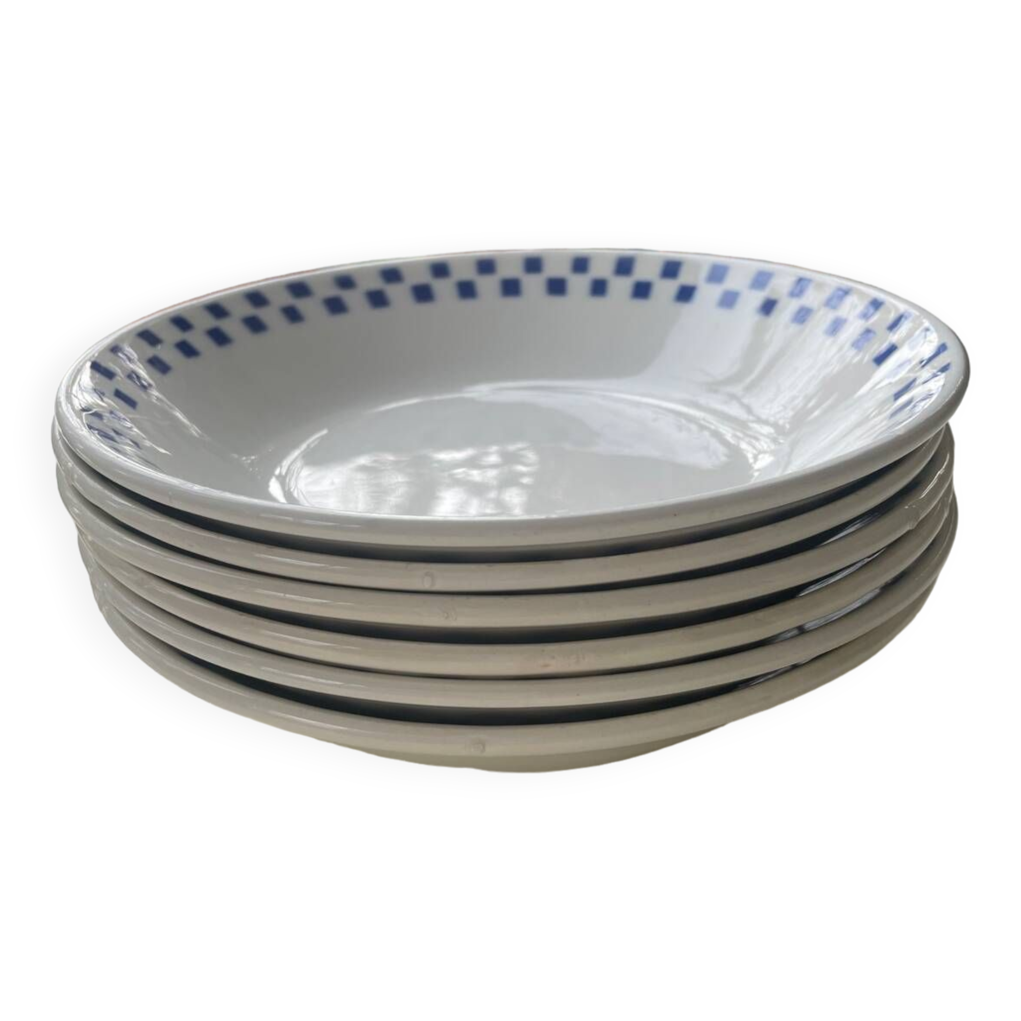 6 “checkerboard” soup plates Moulin des Loups