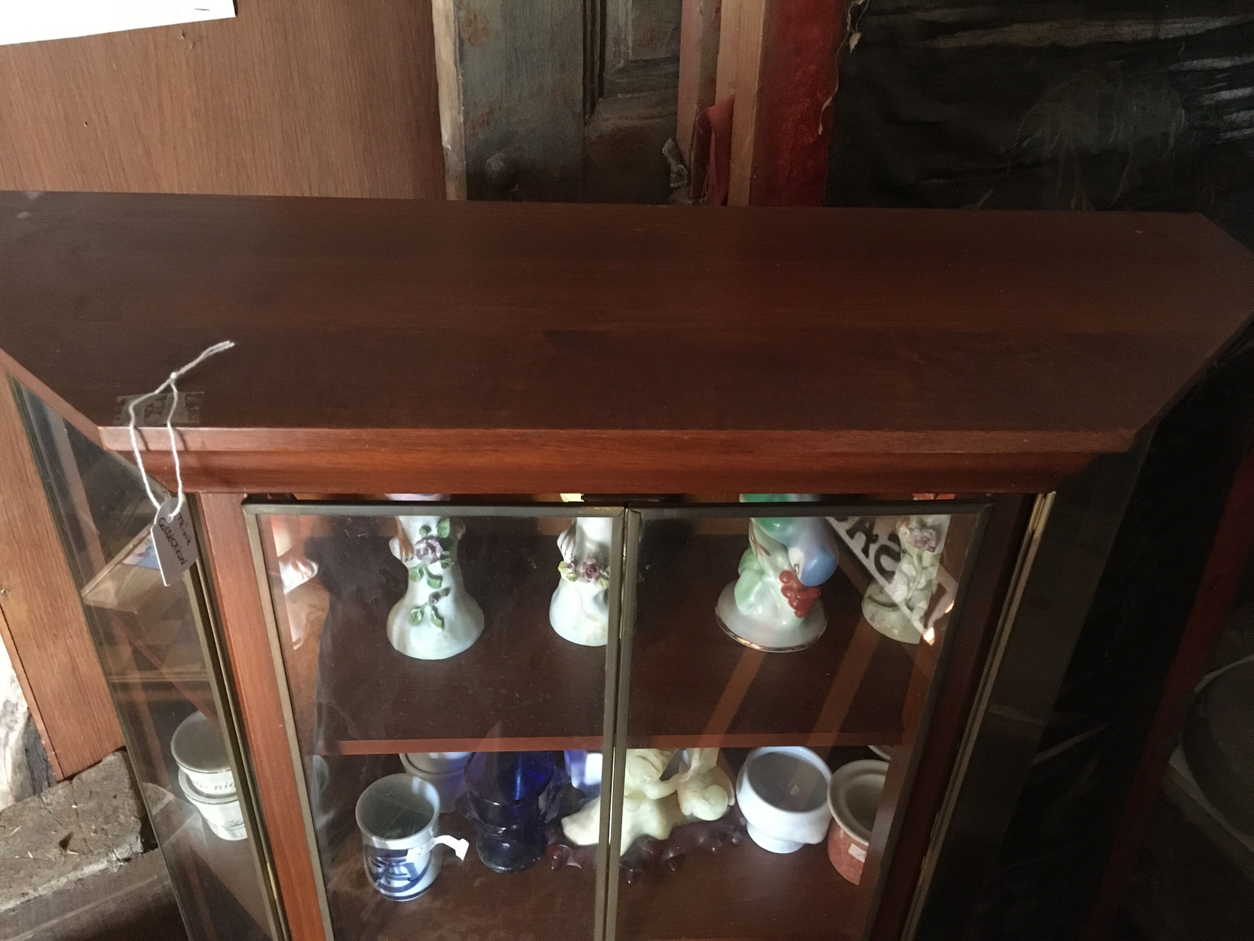 Wall display case for collection or other in wood, glass and brass