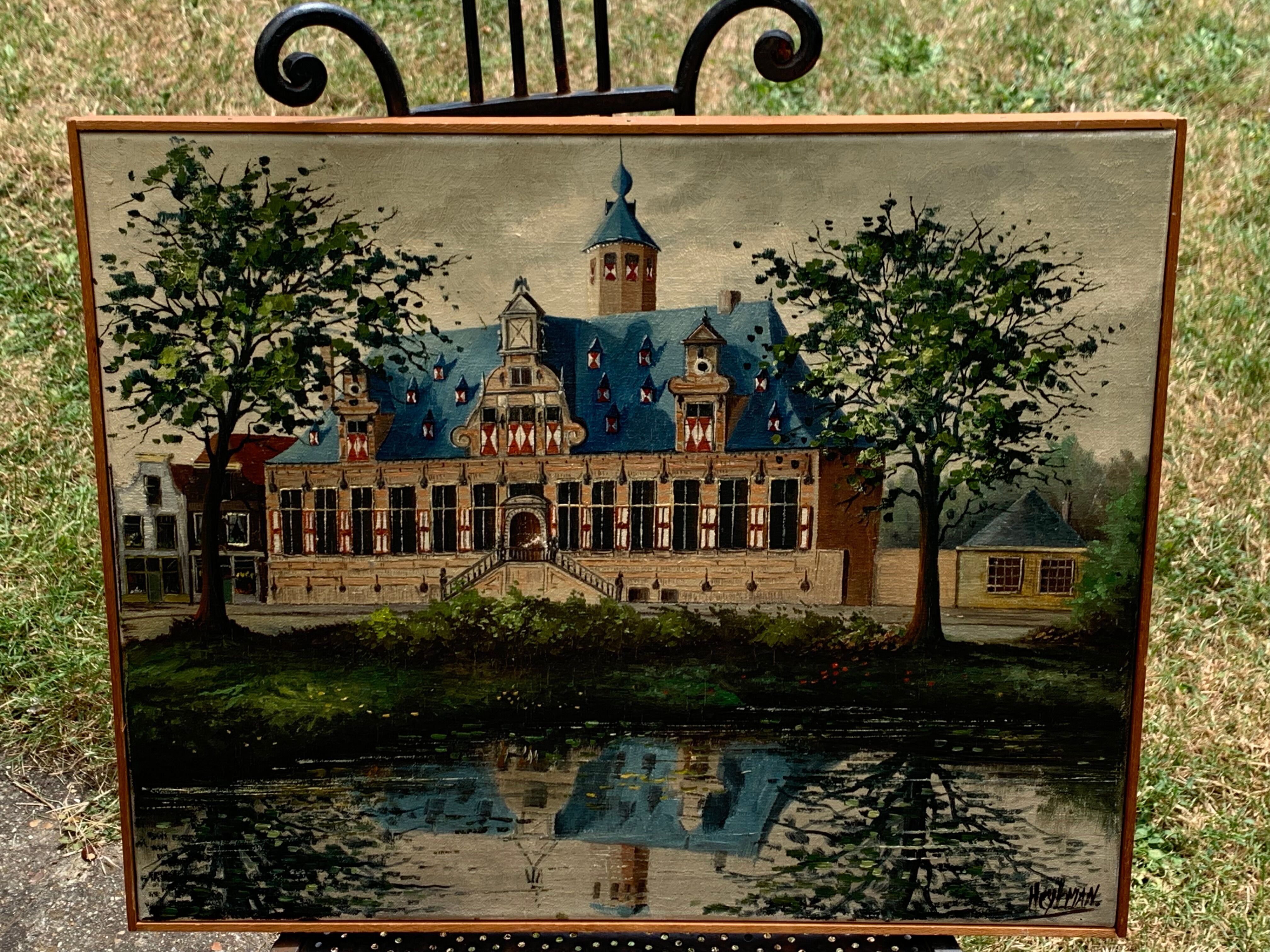 Painting monument architecture netherlands signed by Willem Heytman vintage