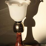 Lampe bois et verre en opaline vintage
