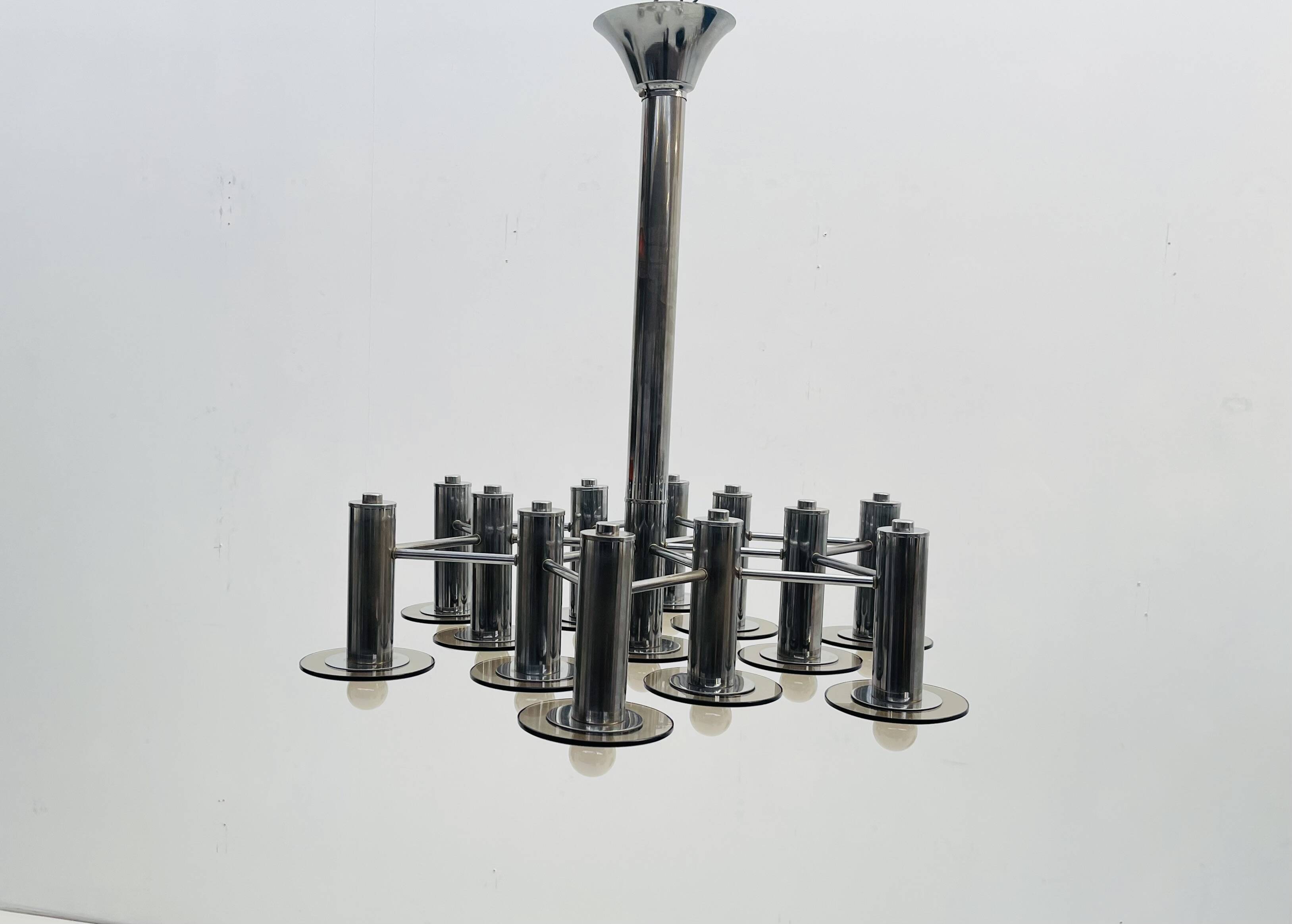 Pair of Large Chromed and Smoked glass chandelier