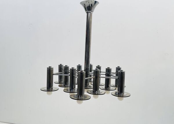 Pair of Large Chromed and Smoked glass chandelier