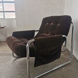 Velvet and tubular metal armchair 1980