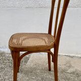 19th century bistro chair, signed, caned seat