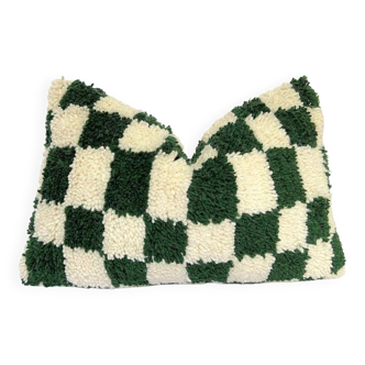 Green berber cushion for home decor c heckered pillow